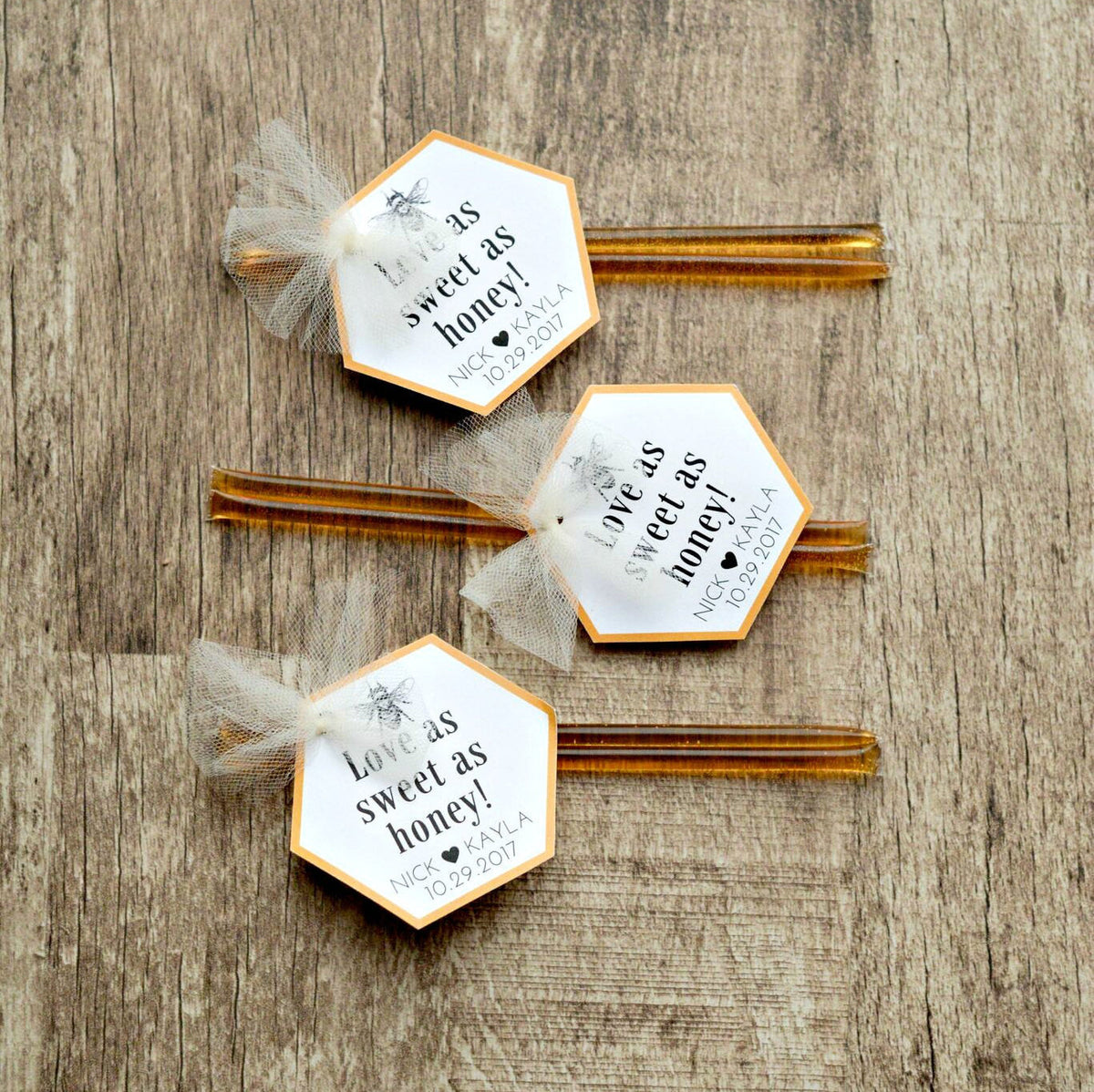 Custom Honey Stick Wedding Favors (50 Count) with Personalized Tag