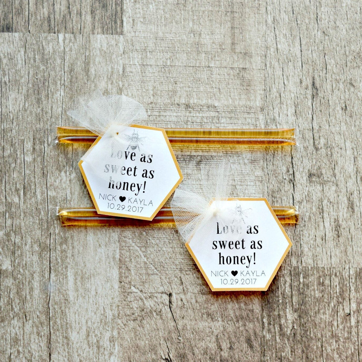 Custom Honey Stick Wedding Favors (50 Count) with Personalized Tag