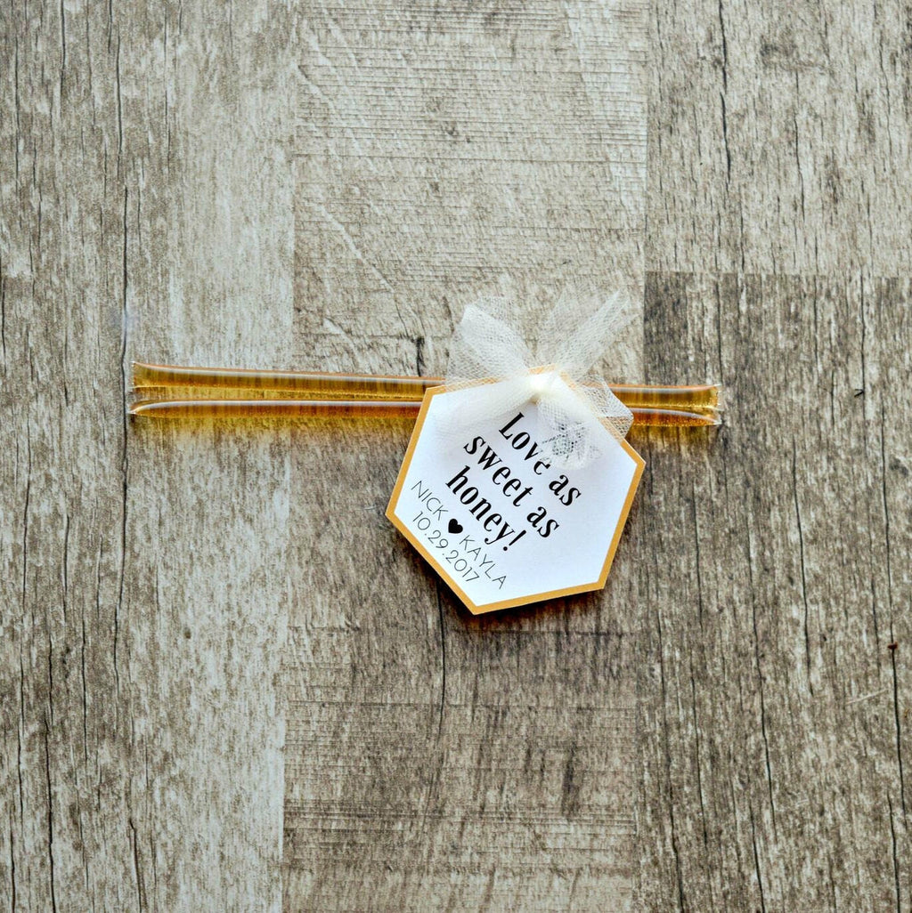 Custom Honey Stick Wedding Favors (50 Count) with Personalized Tag