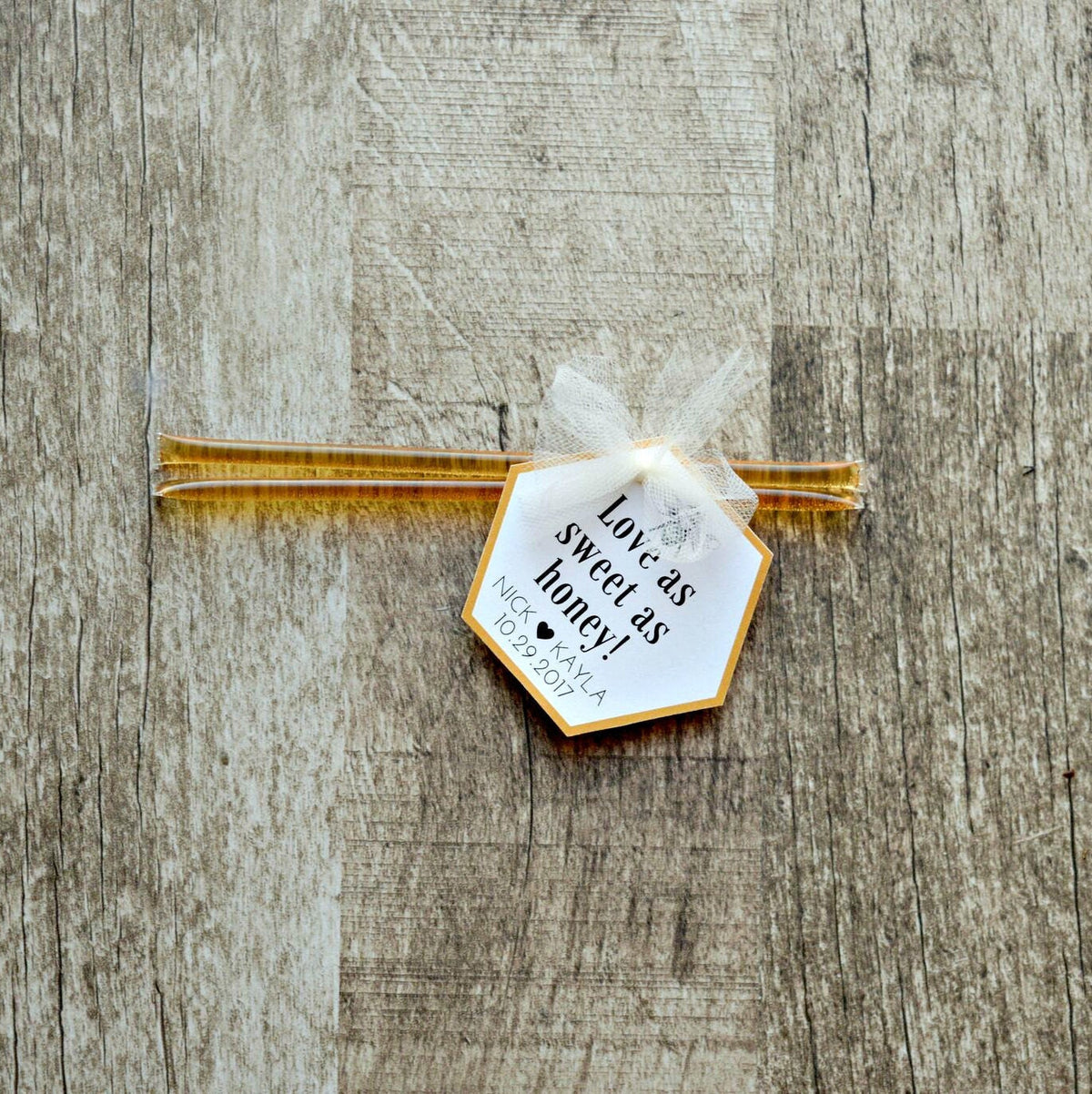 Custom Honey Stick Wedding Favors (50 Count) with Personalized Tag