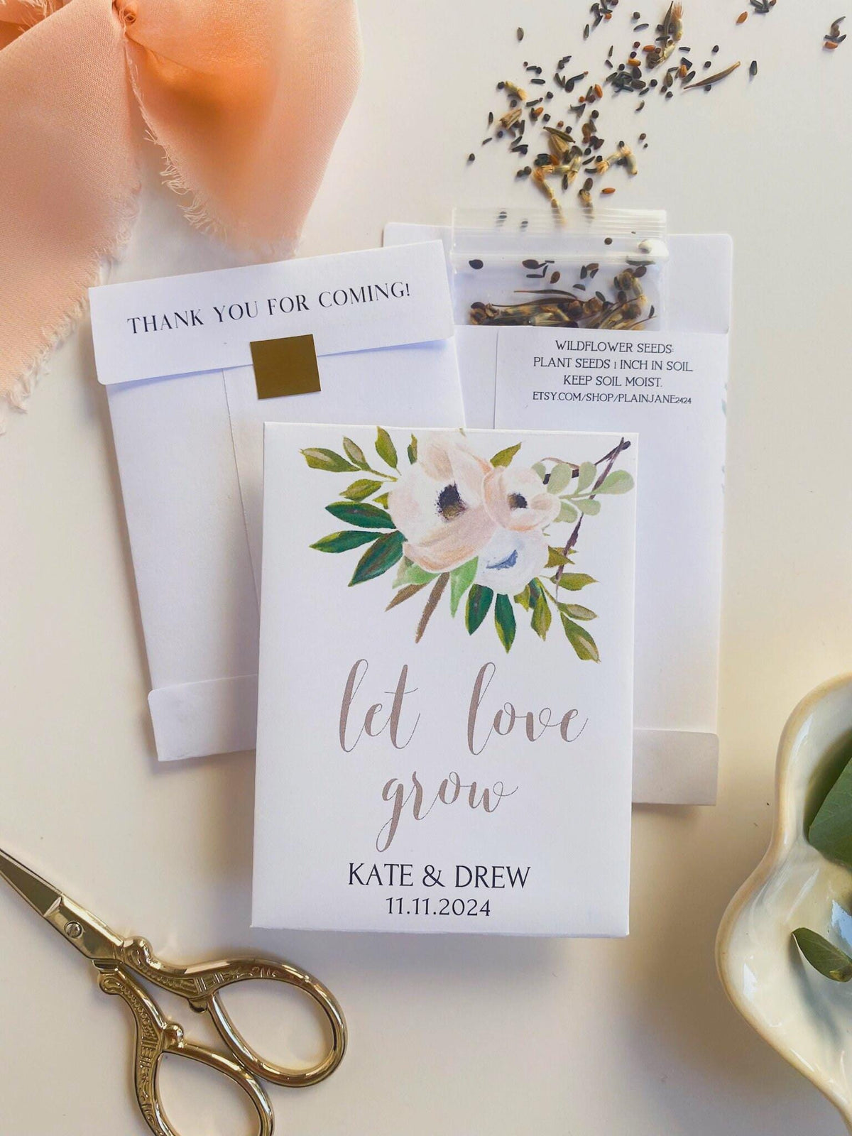 Personalized Wildflower Seed Packets | Let Love Grow Wedding Favors | Custom Seed Packet Favor | Bridal Shower Favor | Eco Friendly Wedding