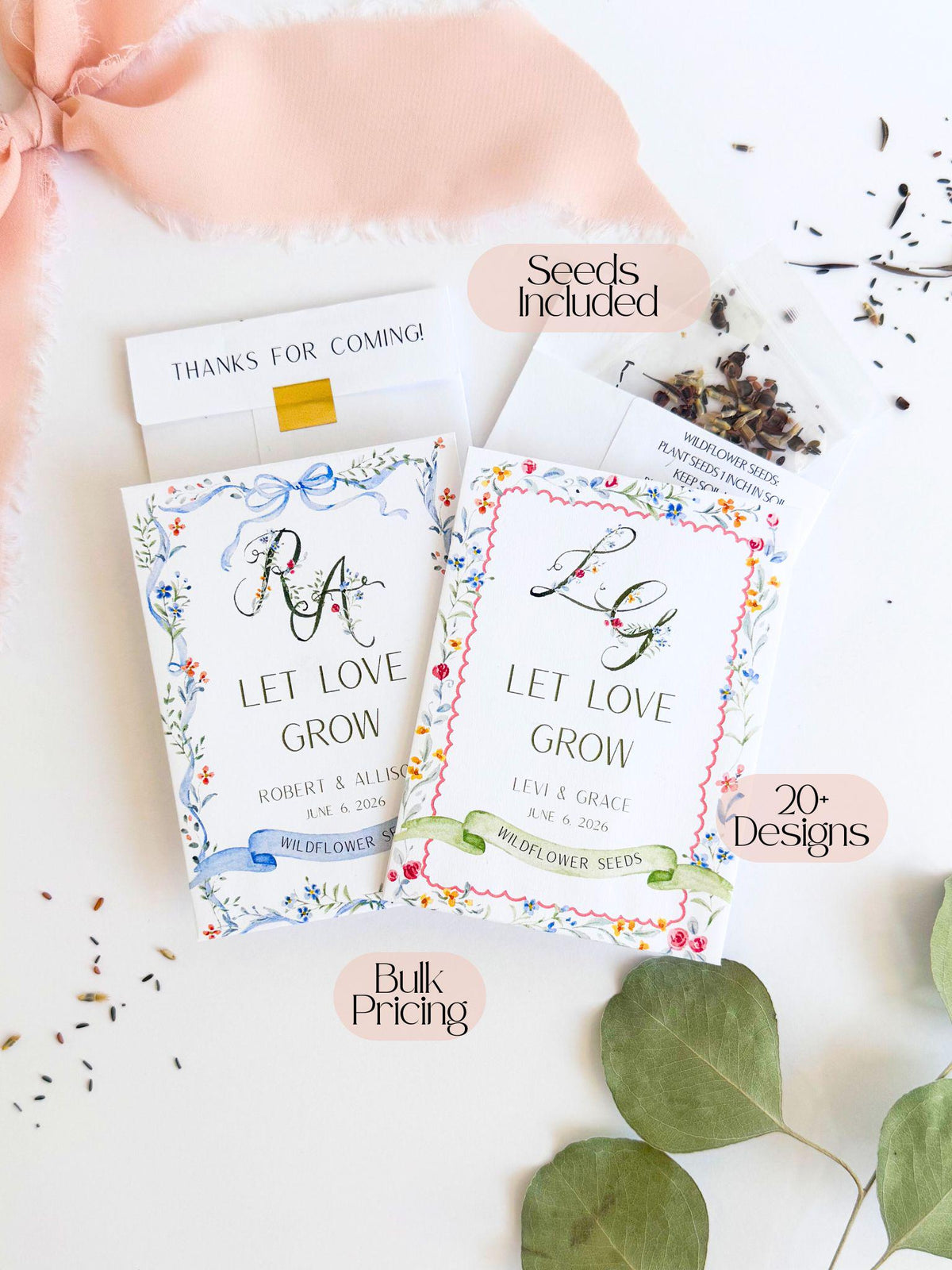 Let Love Grow Wedding Favor – Personalized Seed Packet Favors with Seeds Included, Ready to Gift